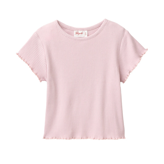Kortärmad topp för barn i ljuslila ribbad ekologisk bomull från People Wear Organic