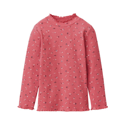 Ekologisk topp för barn från People Wear Organic, ljusröd med blommor