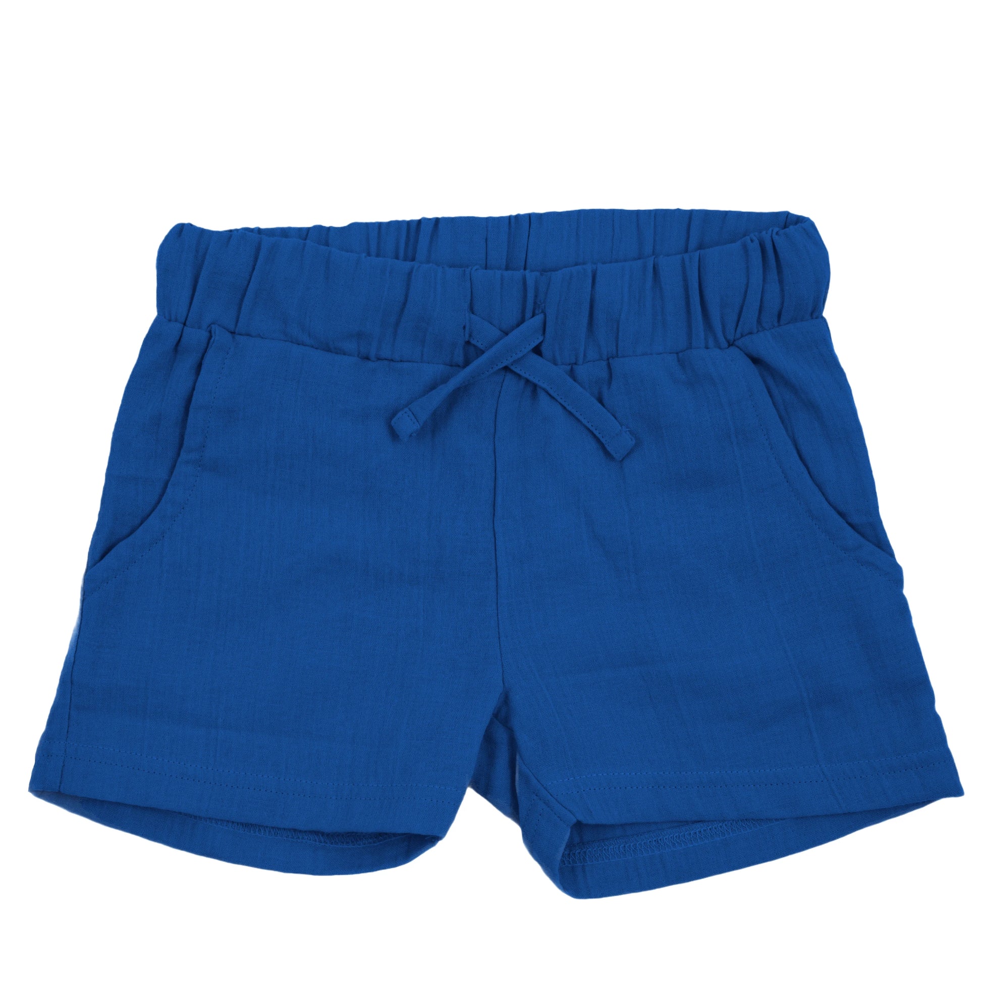 Blå shorts för barn i ekologisk bomullsmuslin från Maxomorra
