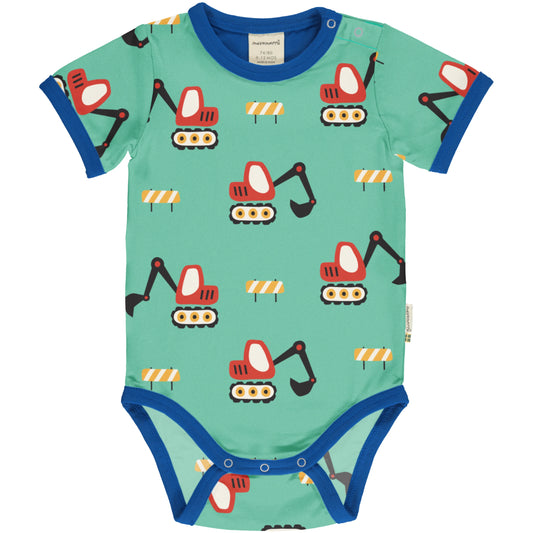 Ekologisk kortärmad body från Maxomorra med grävmaskiner