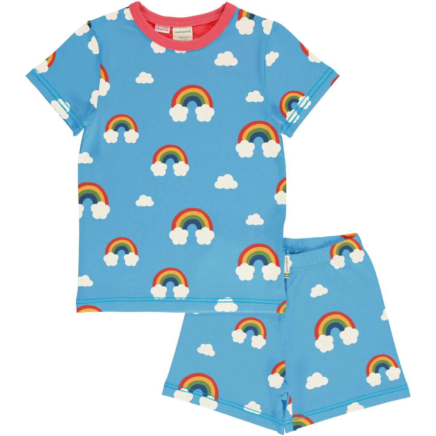 Ekologisk kortärmad pyjamas för barn från Maxomorra med regnbågsmönster