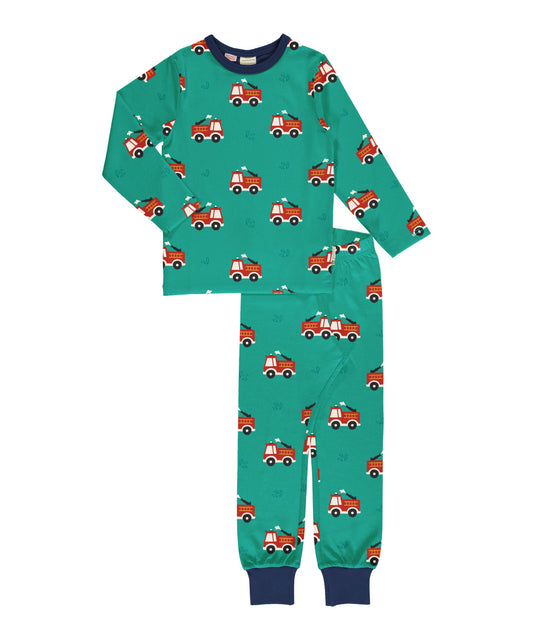 Ekologisk pyjamas för barn med brandbilar från Maxomorra