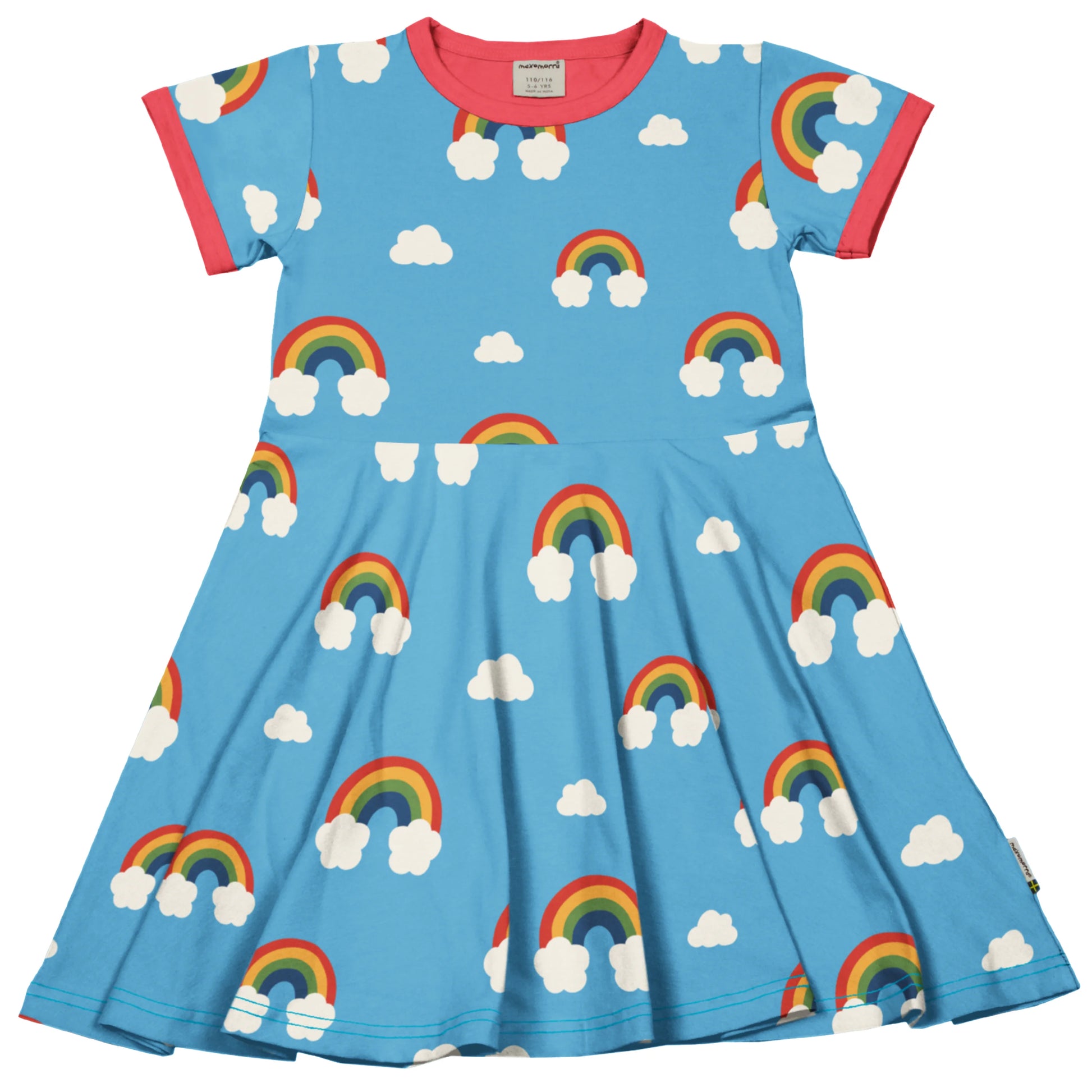 Snurrklänning för barn från Maxomorra i ekologisk bomull med regnbågar
