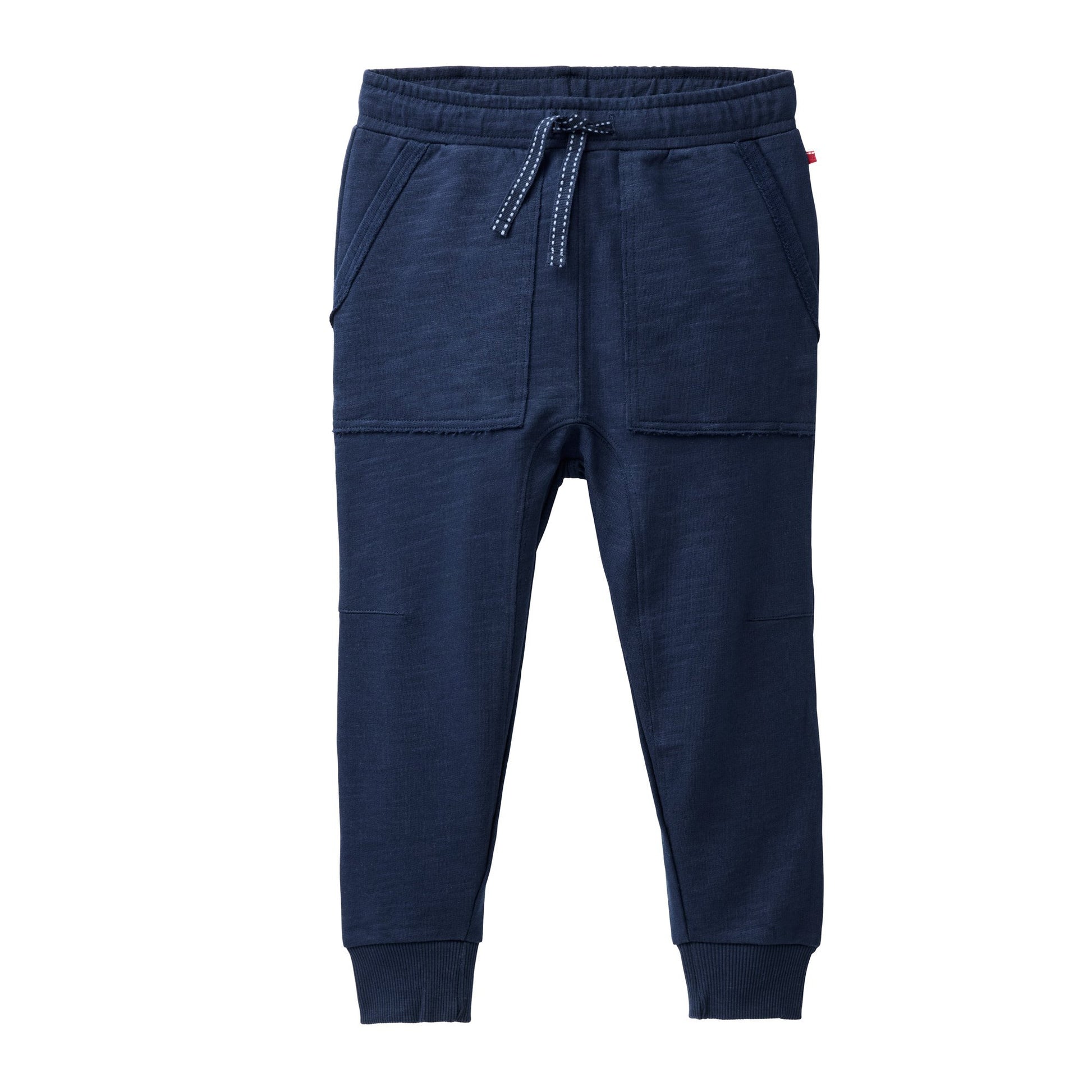 Mörkblå mjukisbyxor för barn i ekologisk bomull från People Wear Organic