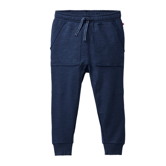 Mörkblå mjukisbyxor för barn i ekologisk bomull från People Wear Organic