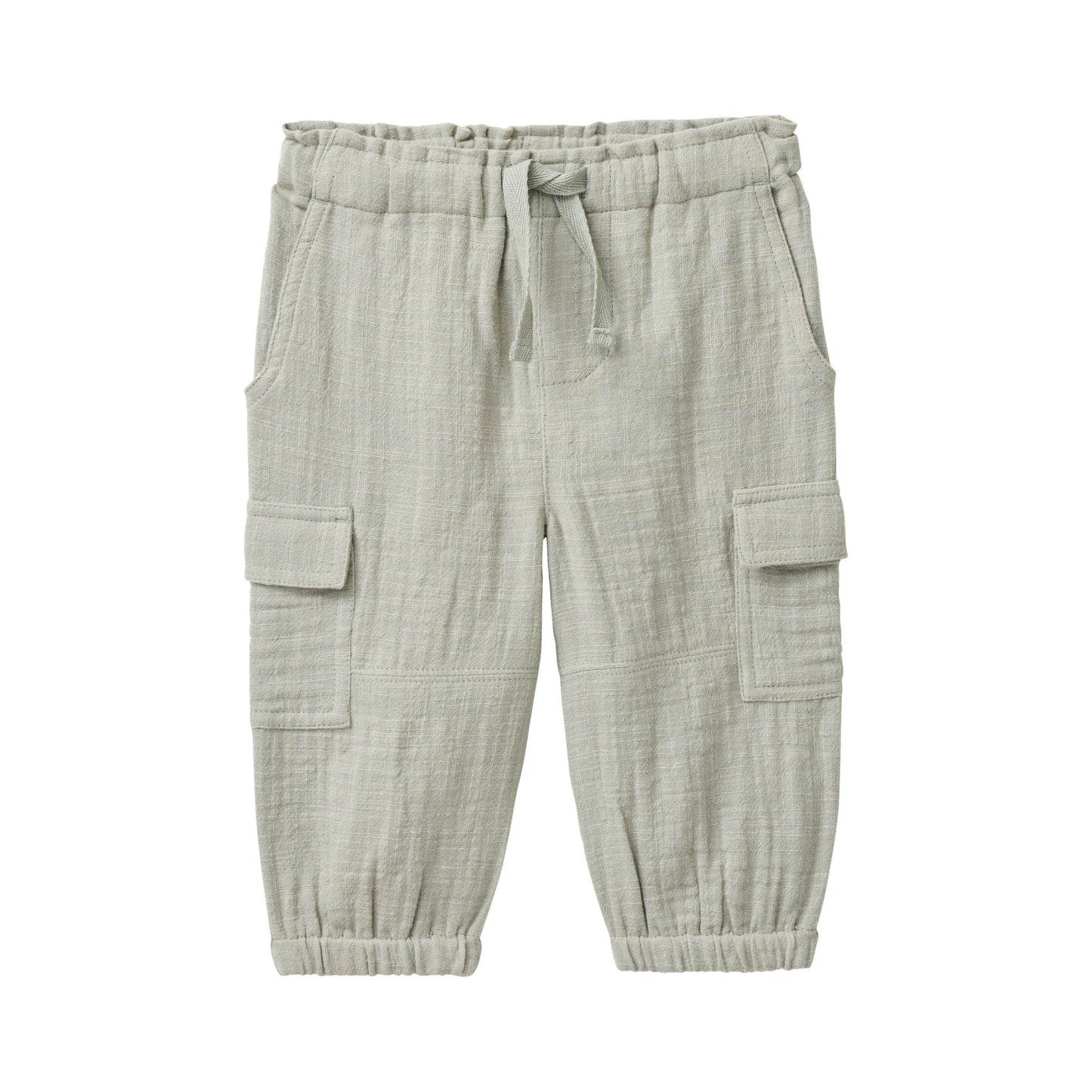 Gröna cargo babybyxor från People Wear Organic i ekologisk bomull