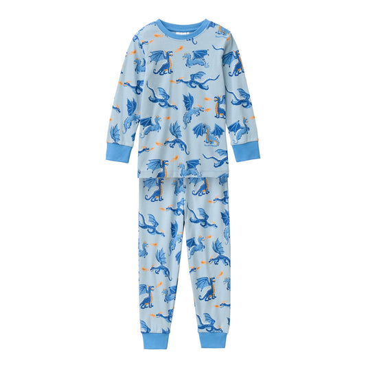 Pyjamas för barn i ekologisk bomull med mönster med drakar från People Wear Organic