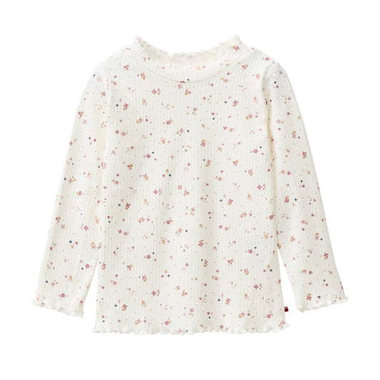 Ribbad topp för barn med små blommor i ekologisk bomull från People Wear Organic
