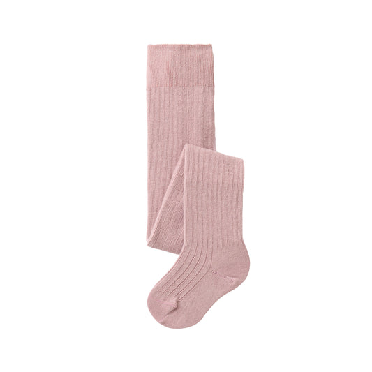 Rosa ribbstickade babystrumpbyxor i ekologisk bomull från People Wear Organic