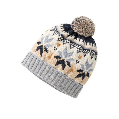 Ekologisk stickad babymössa med tofs och stjärnmönster från People Wear Organic