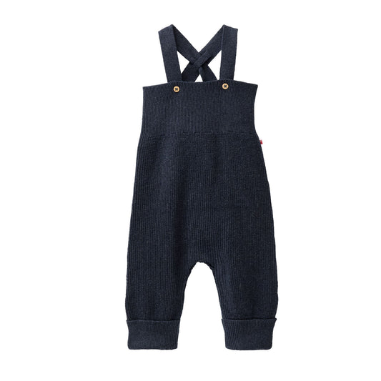 Ekologiska stickade hängselbyxor för baby från People Wear Organic, mörkblå