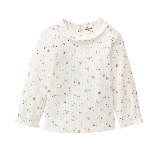 Ekologisk topp för baby i blommig ribbad bomull från People Wear Organic