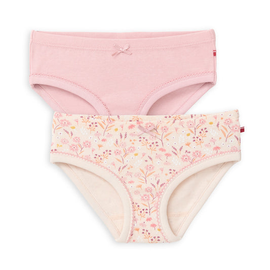 Tvåpack ekologiska trosor för barn med rosa blommor från People Wear Organic
