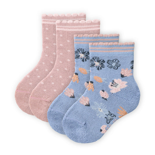 2-pack strumpor för baby i prickigt och blommigt från People Wear Organic