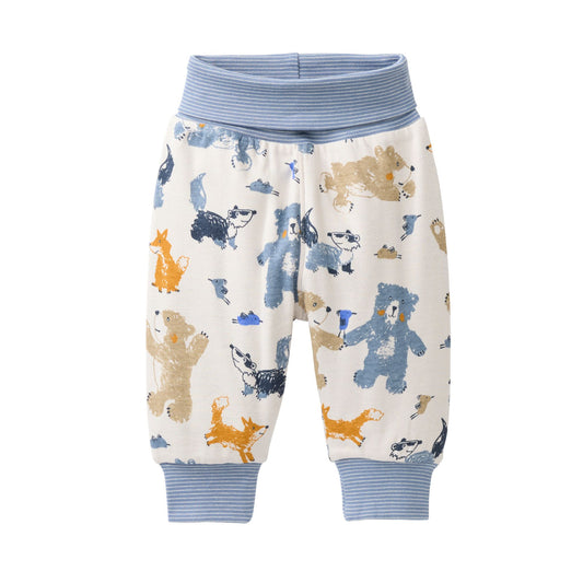 Ekologiska vändbara byxor till baby med tryck med skogsdjur från People Wear Organic